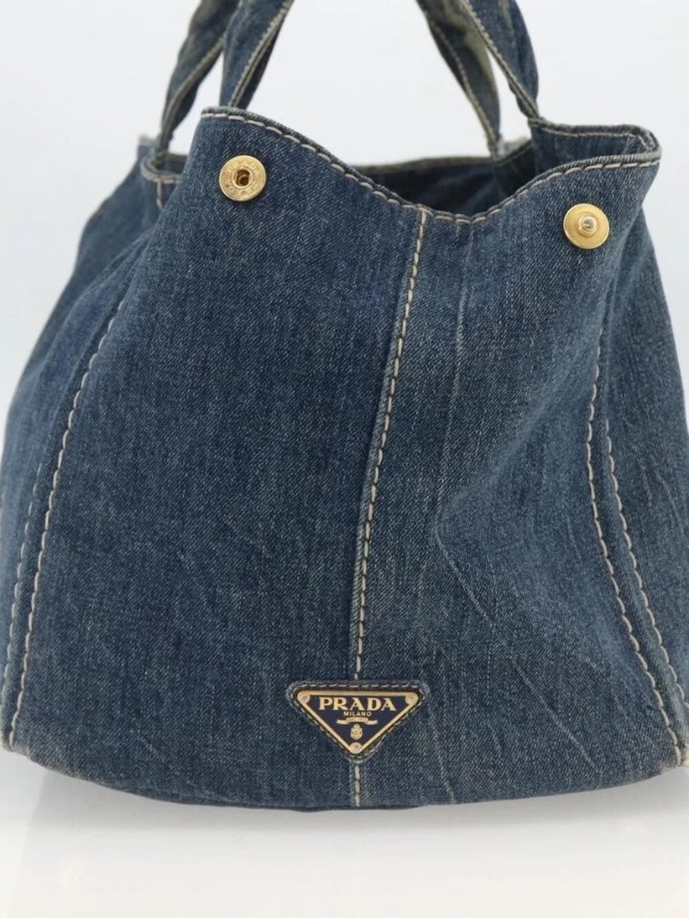PRADA Canapa GM Hand Bag Denim Blue Gold Auth 173937 - Picture 4 of 16